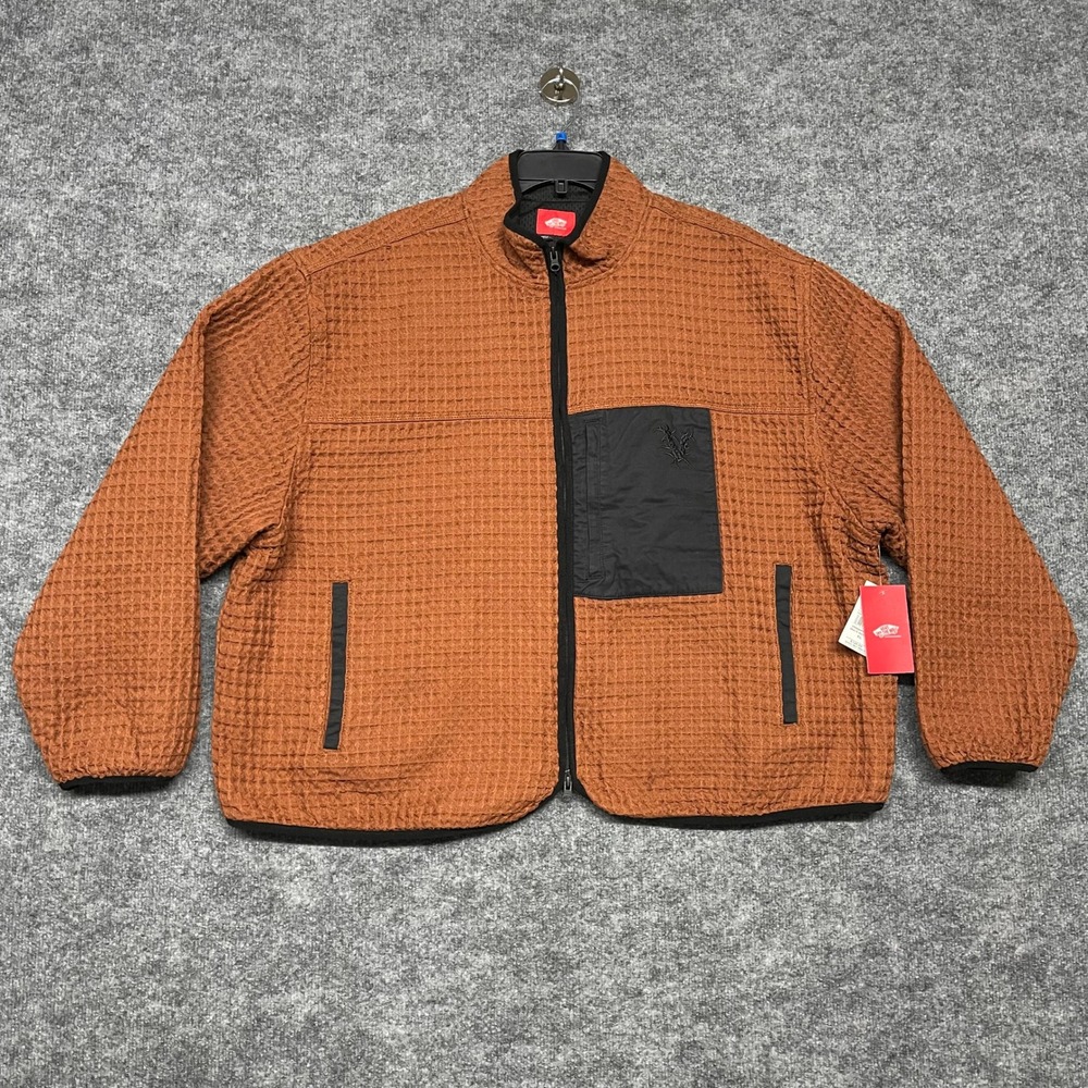 Vans Jacket Mens XL Rust Orange Waffle Full Zip Mesh Lined Skate Streetwear